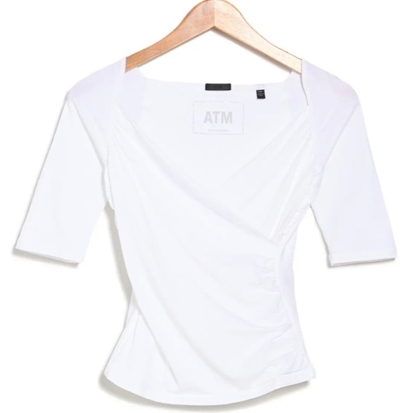 ATM CROSSOVER ELBOW SLEEVE CAMI TOP IN WHITE NWT - Picture 2 of 7